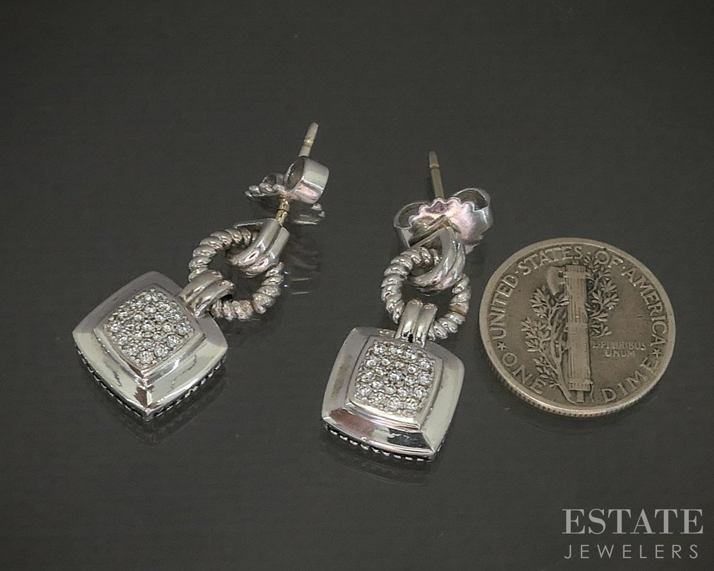 14k Sterling David Yurman Natural .21ctw Diamond Albion Earrings 6.7g p23004