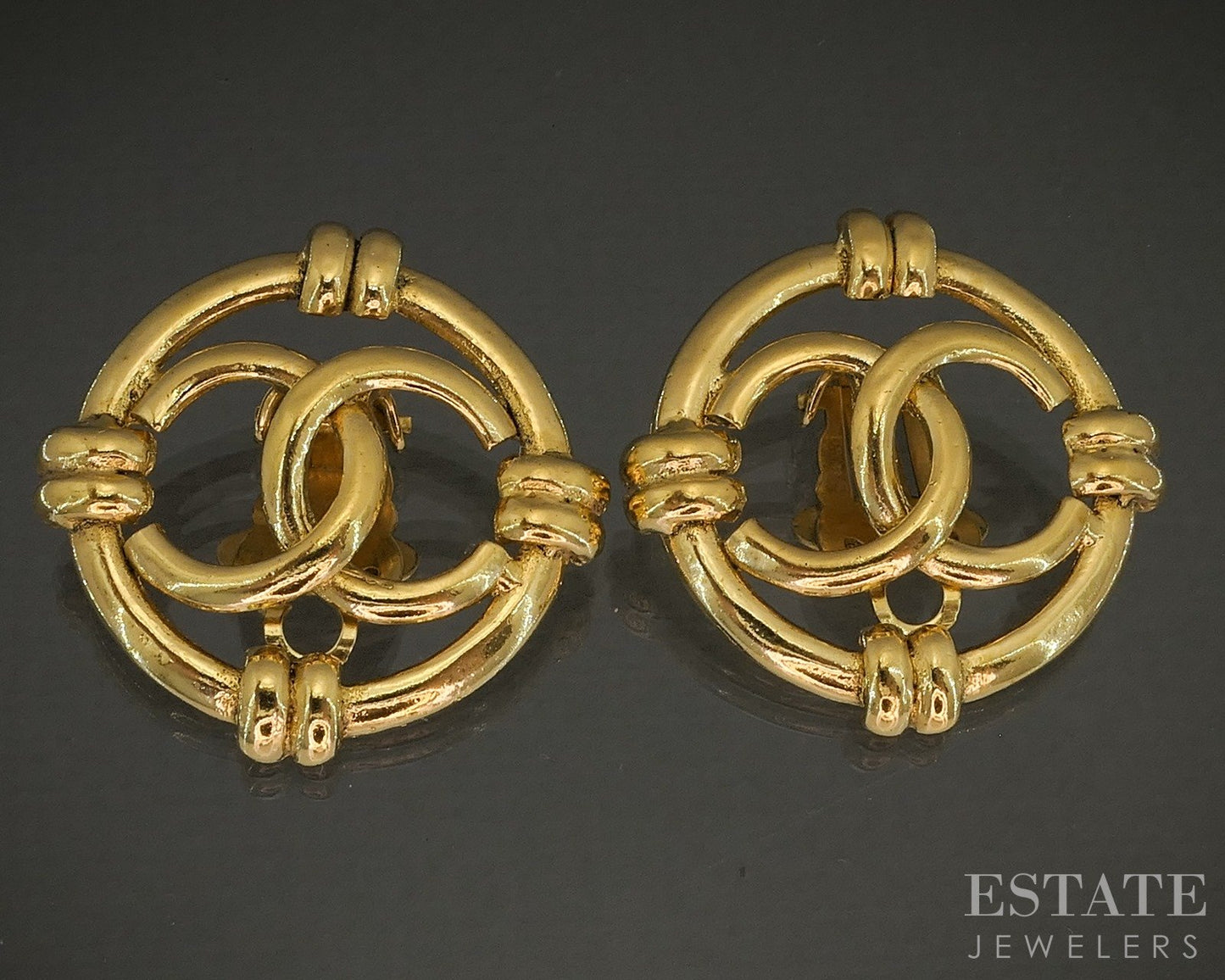 Chanel CC Logo Cut Out Gold Tone Clip On Earrings p23821