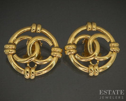 Chanel CC Logo Cut Out Gold Tone Clip On Earrings p23821
