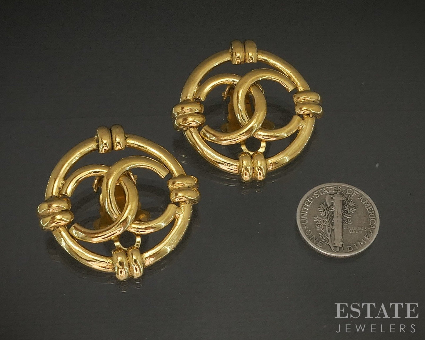Chanel CC Logo Cut Out Gold Tone Clip On Earrings p23821
