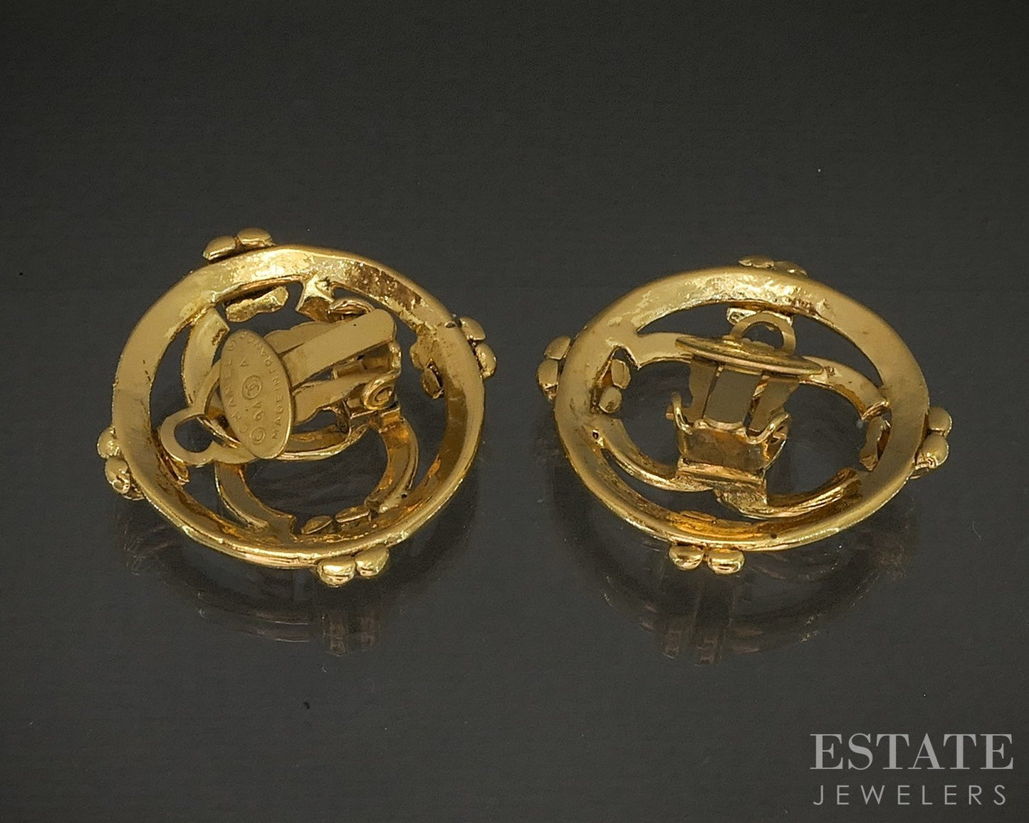 Chanel CC Logo Cut Out Gold Tone Clip On Earrings p23821
