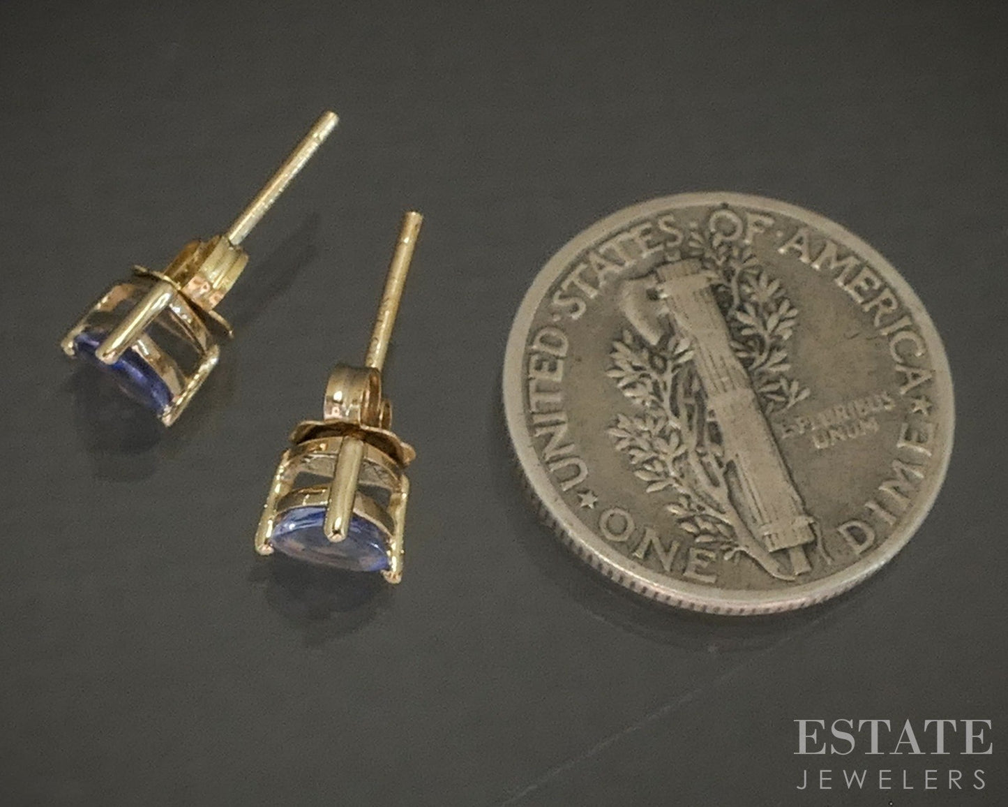 14k Yellow Gold Trillion Natural Tanzanite Stud Earrings 0.8g p24063