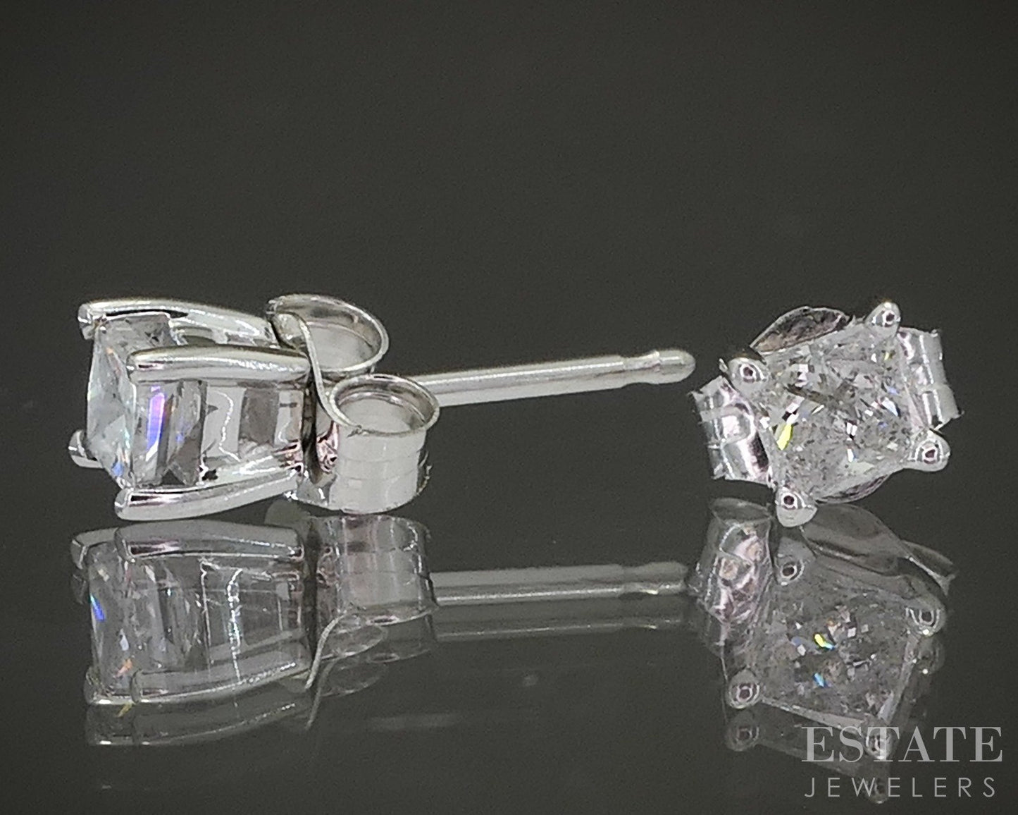 14k White Gold Princess Natural .30ctw Diamond Stud Earrings p23194