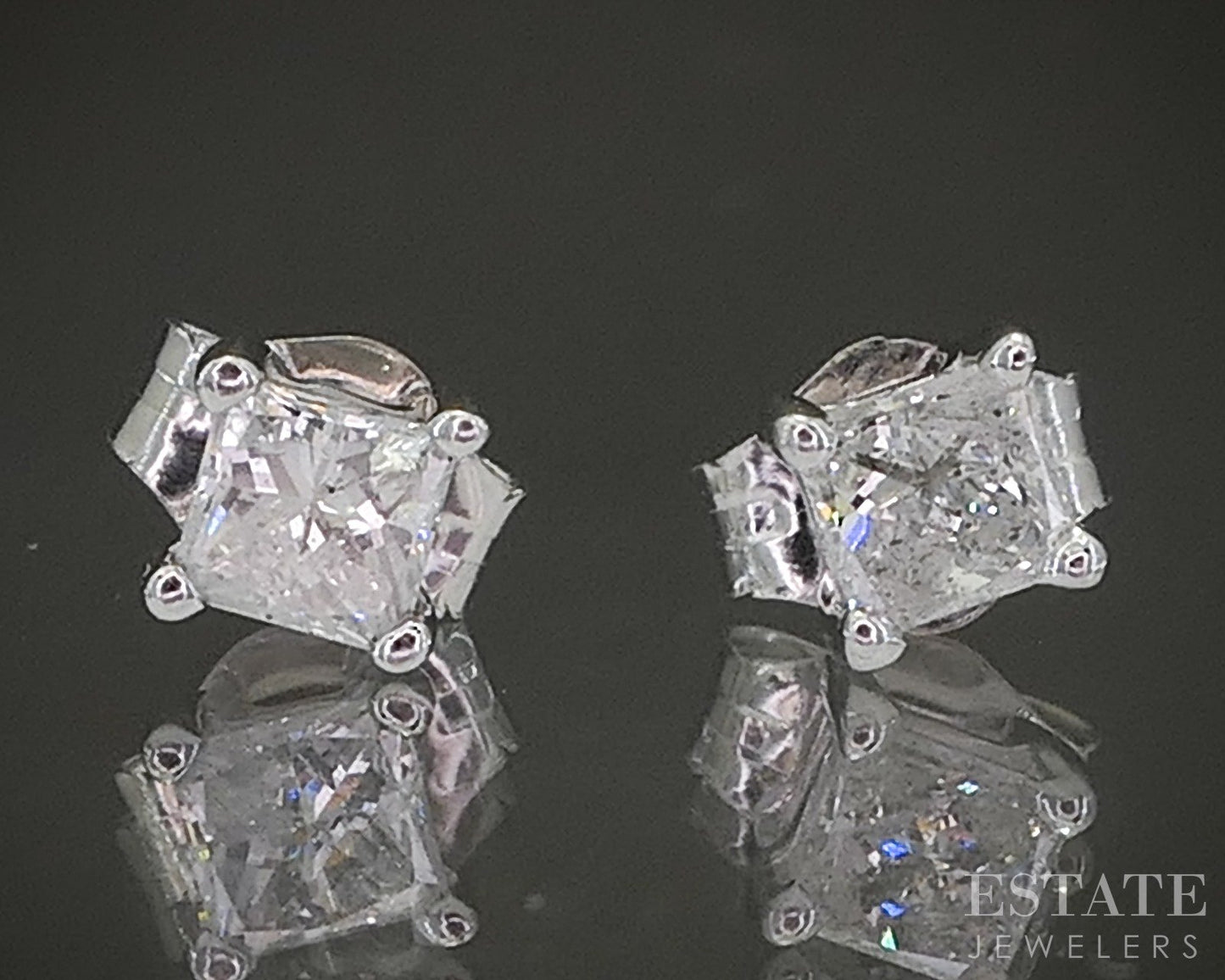14k White Gold Princess Natural .30ctw Diamond Stud Earrings p23194