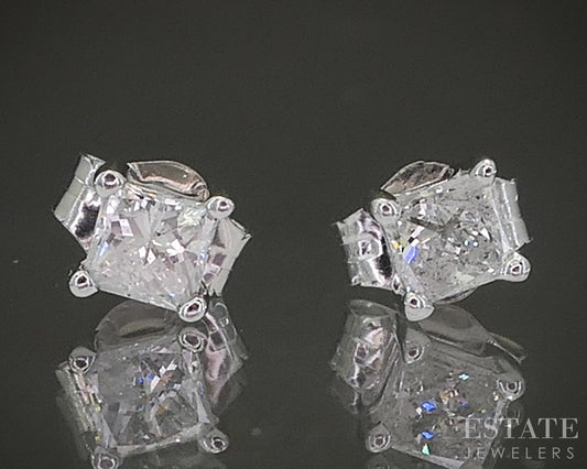 14k White Gold Princess Natural .30ctw Diamond Stud Earrings p23194
