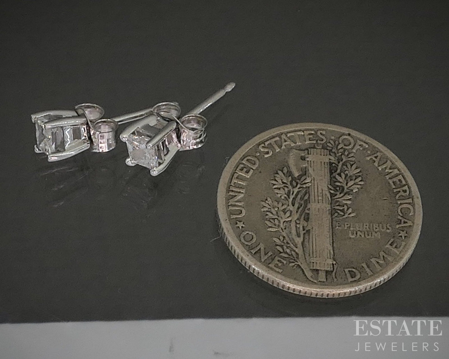 14k White Gold Princess Natural .30ctw Diamond Stud Earrings p23194