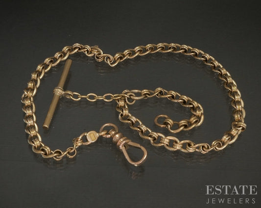 Antique 14k Yellow Gold Double Cable Curb Chain Watch Fob 33.1g 14"L p23033