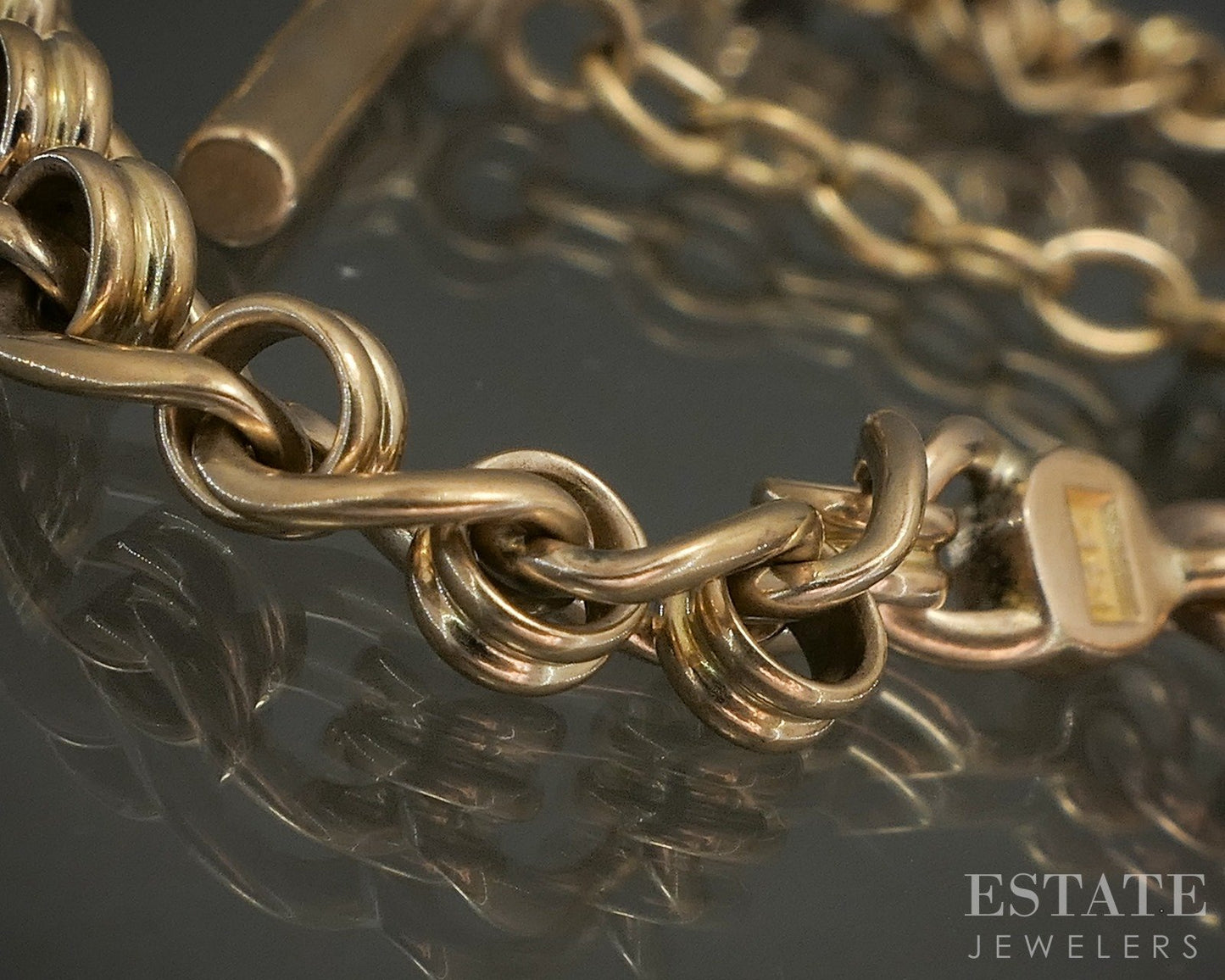 Antique 14k Yellow Gold Double Cable Curb Chain Watch Fob 33.1g 14"L p23033