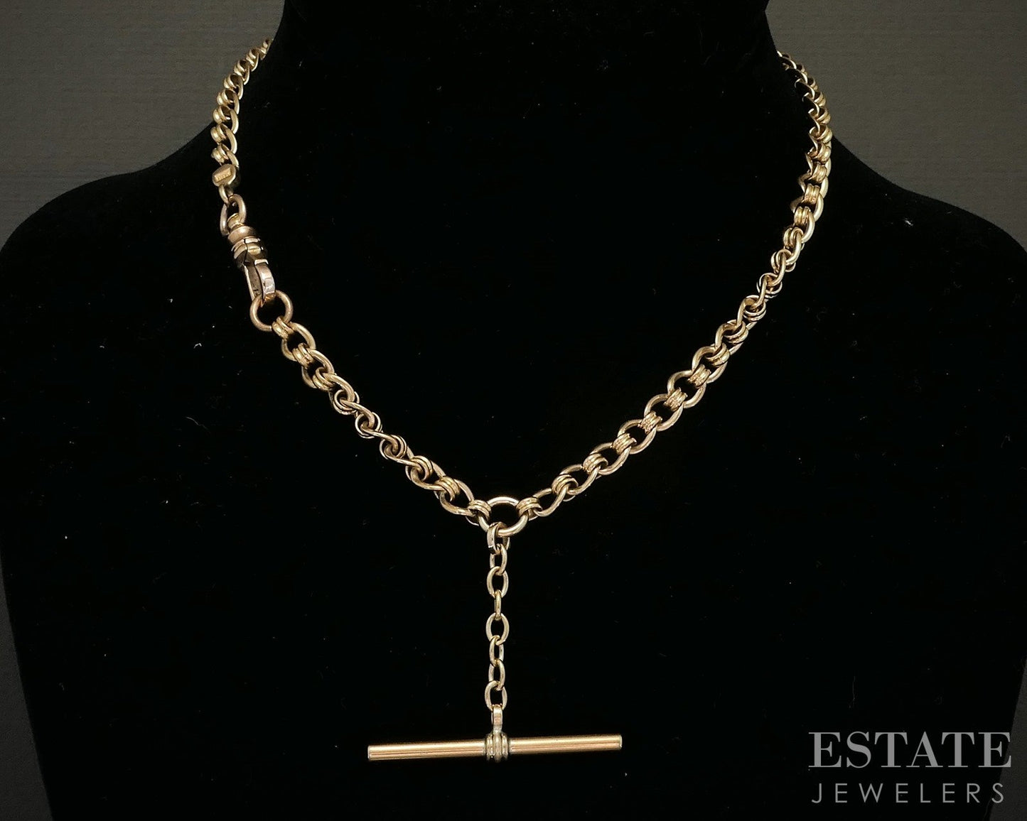 Antique 14k Yellow Gold Double Cable Curb Chain Watch Fob 33.1g 14"L p23033