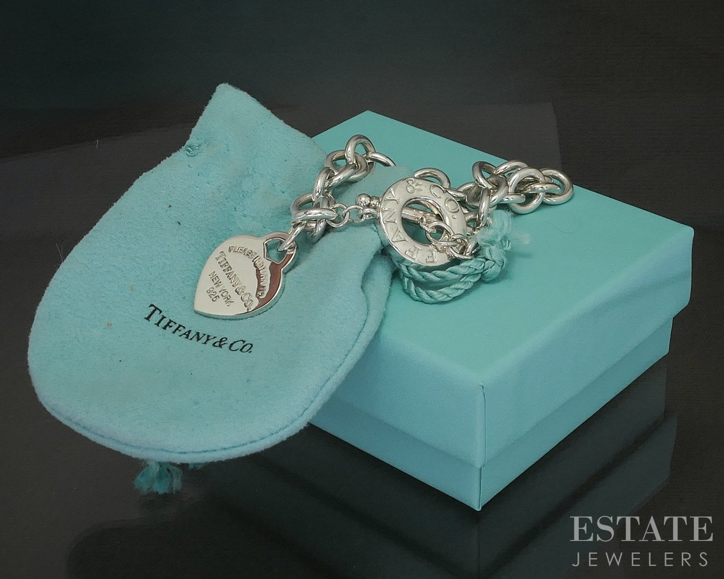 Sterling Tiffany & Co. Heart Tag Cable Chain Toggle Bracelet 41.3g 7.5"L p23832