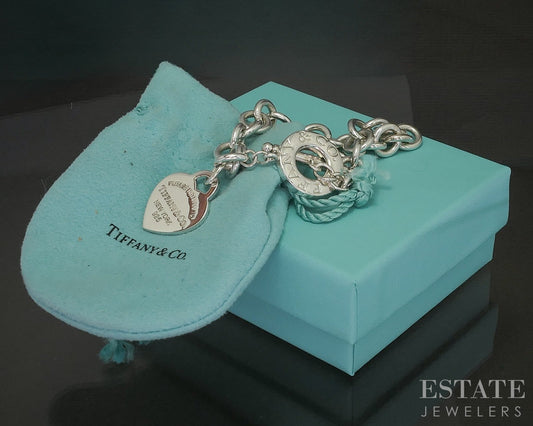 Sterling Tiffany & Co. Heart Tag Cable Chain Toggle Bracelet 41.3g 7.5"L p23832