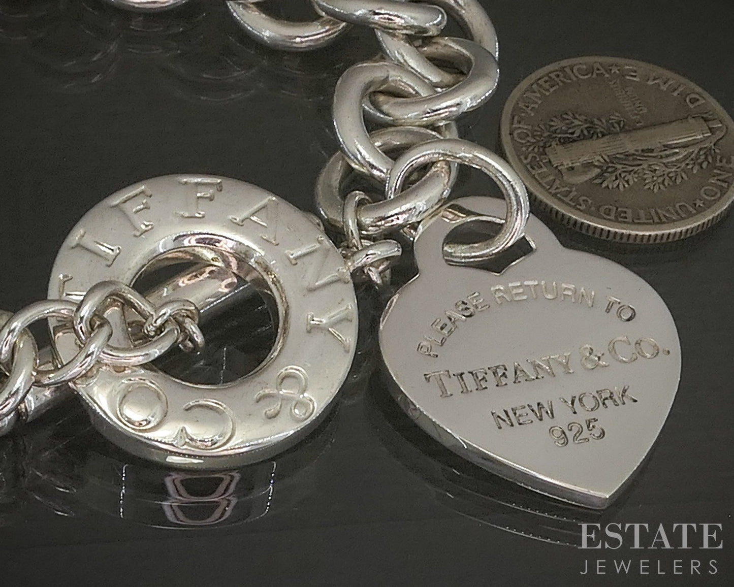 Sterling Tiffany & Co. Heart Tag Cable Chain Toggle Bracelet 41.3g 7.5"L p23832