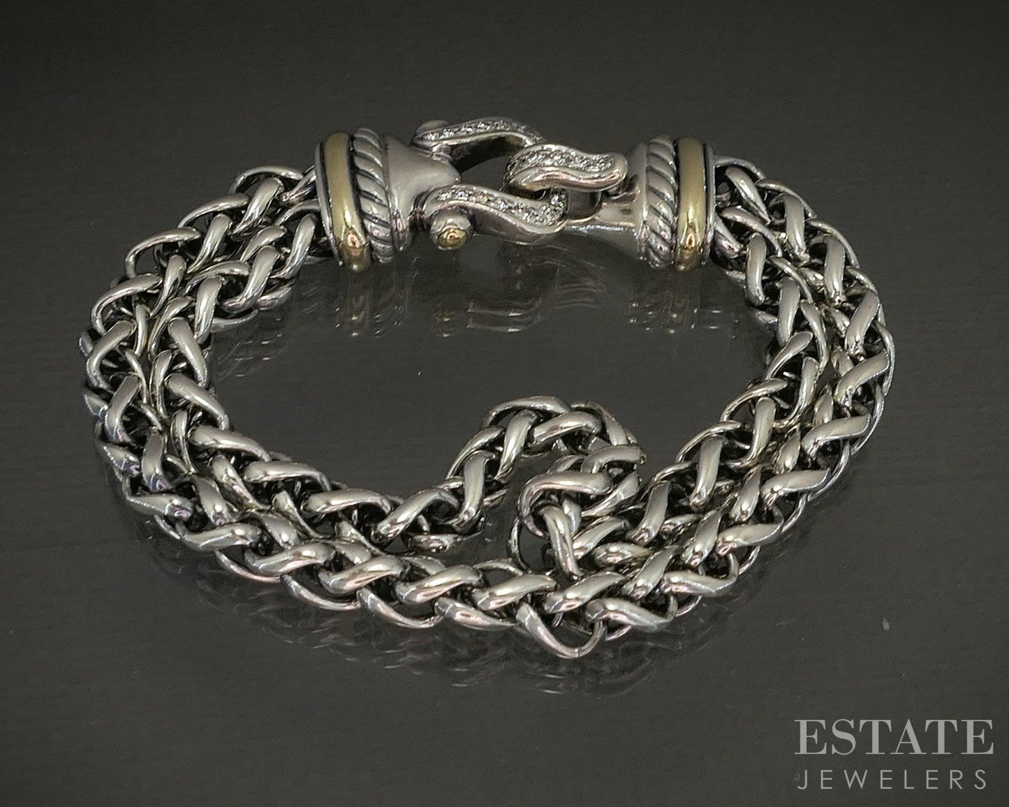 18k & Sterling David Yurman Diamond Wheat Chain Buckle Bracelet 50g 7.5"L p22794