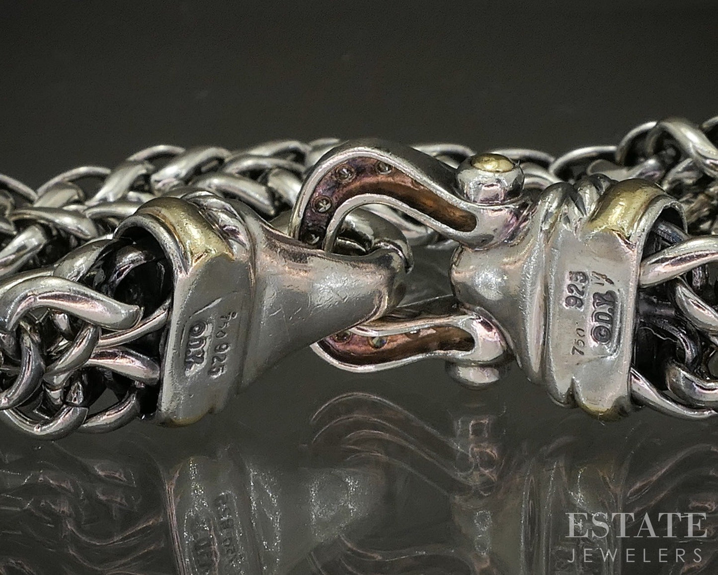 18k & Sterling David Yurman Diamond Wheat Chain Buckle Bracelet 50g 7.5"L p22794