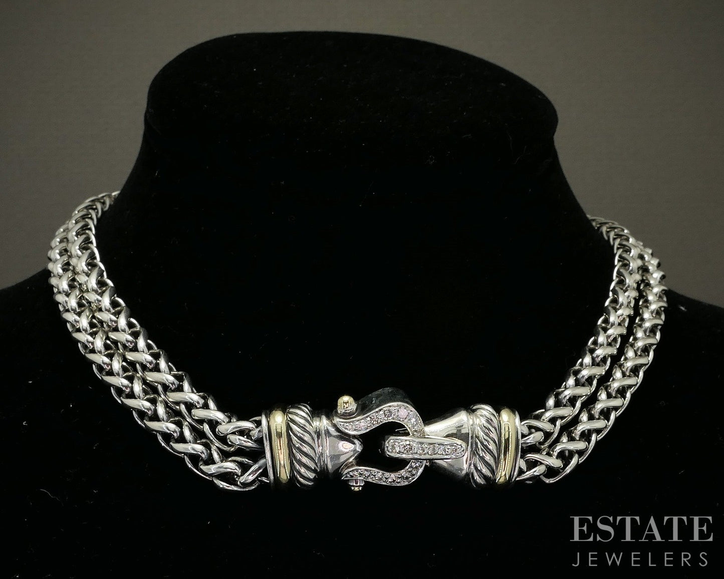 18k & Sterling David Yurman Diamond Wheat Chain Buckle Necklace 102g 18"L p22795