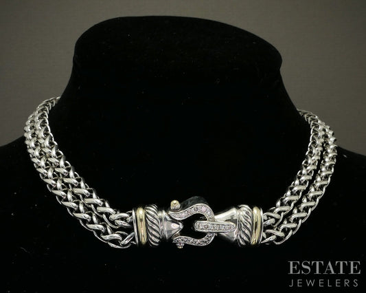 18k & Sterling David Yurman Diamond Wheat Chain Buckle Necklace 102g 18"L p22795