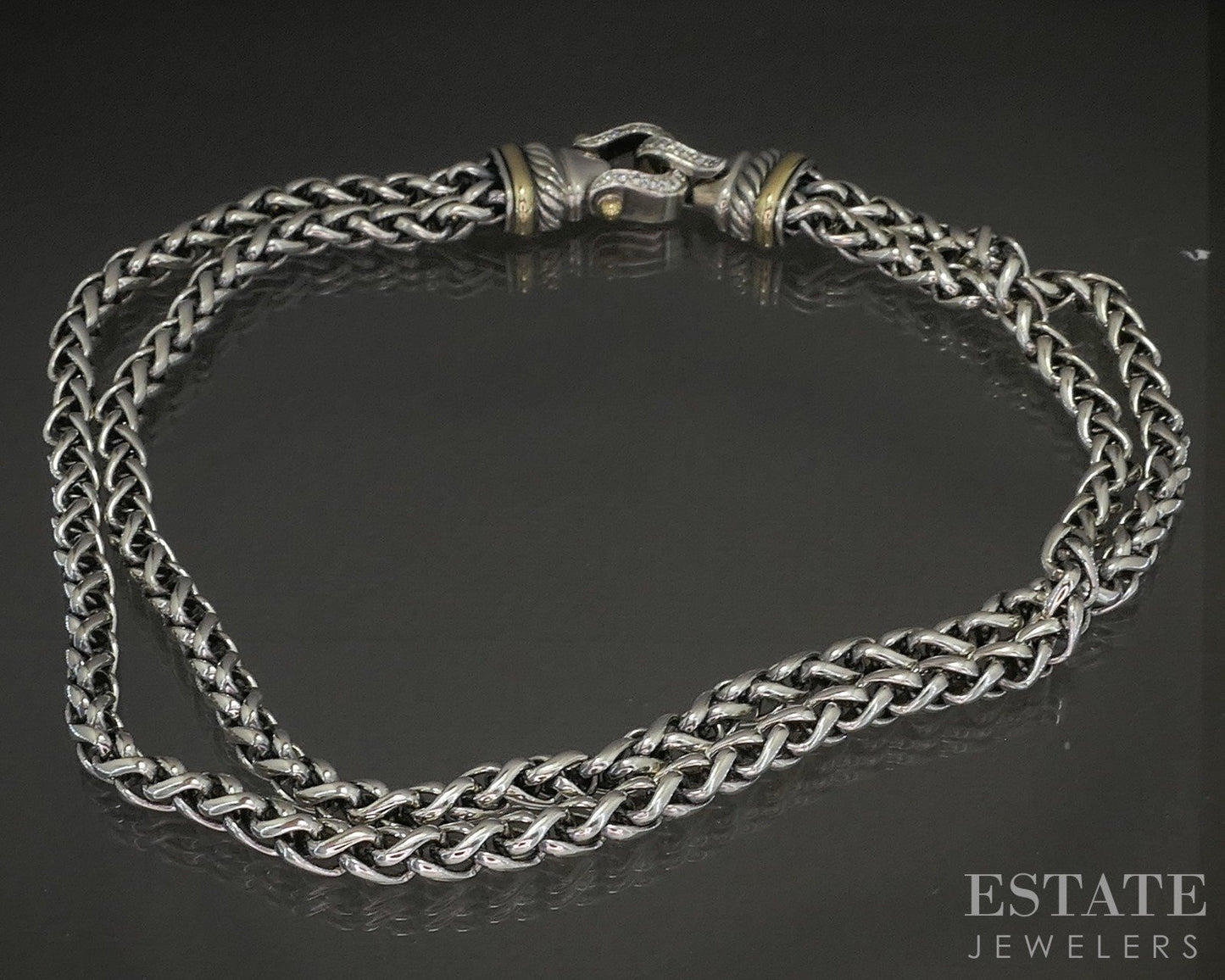 18k & Sterling David Yurman Diamond Wheat Chain Buckle Necklace 102g 18"L p22795