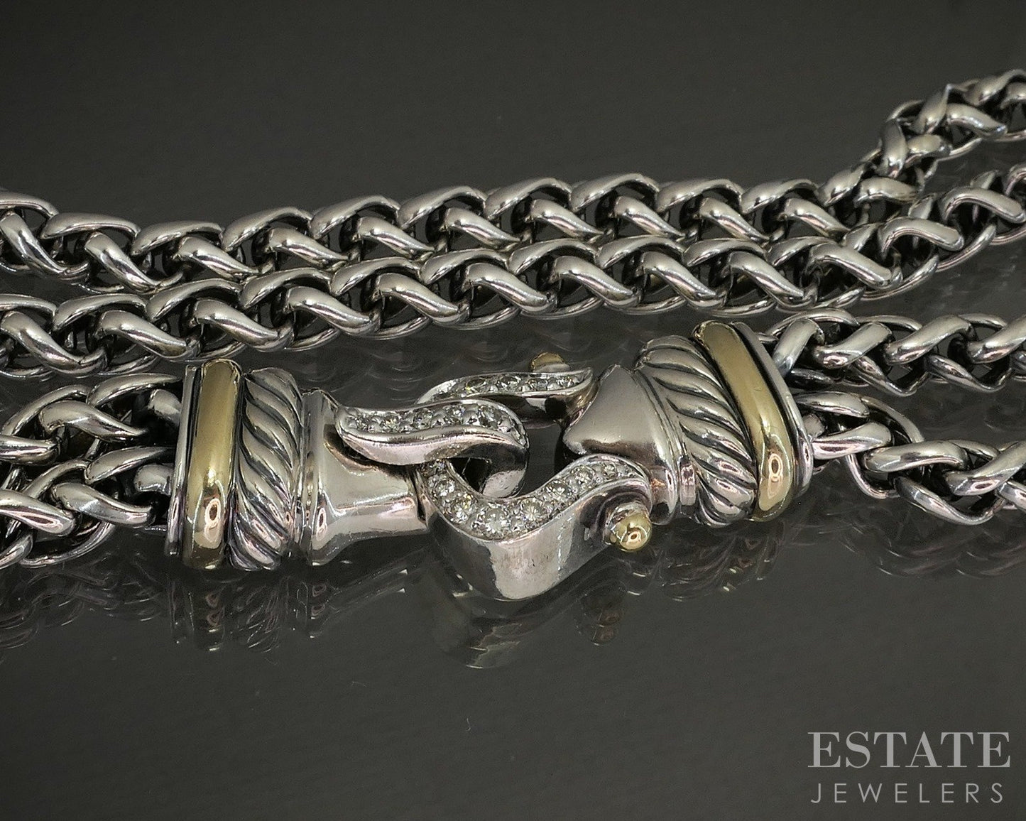 18k & Sterling David Yurman Diamond Wheat Chain Buckle Necklace 102g 18"L p22795