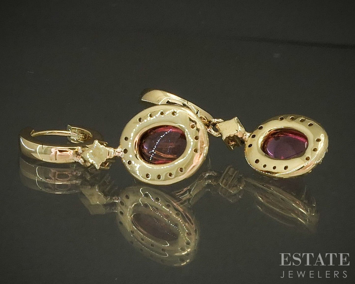 18k Yellow Gold Natural Pink Tourmaline & Diamond Dangle Earrings 5.9g p26136