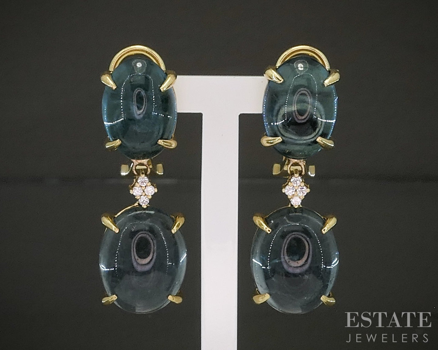 18k Yellow Gold Vianna Indicolite Tourmaline & Diamond Earrings 15.6g p26135