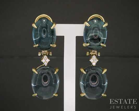 18k Yellow Gold Vianna Indicolite Tourmaline & Diamond Earrings 15.6g p26135