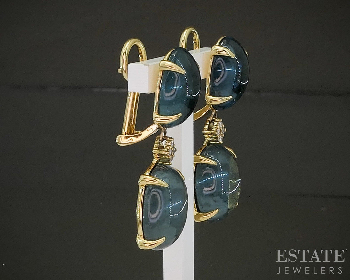 18k Yellow Gold Vianna Indicolite Tourmaline & Diamond Earrings 15.6g p26135