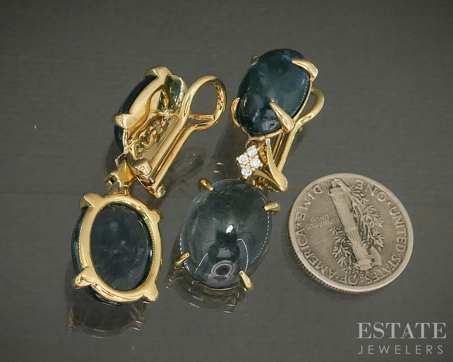 18k Yellow Gold Vianna Indicolite Tourmaline & Diamond Earrings 15.6g p26135