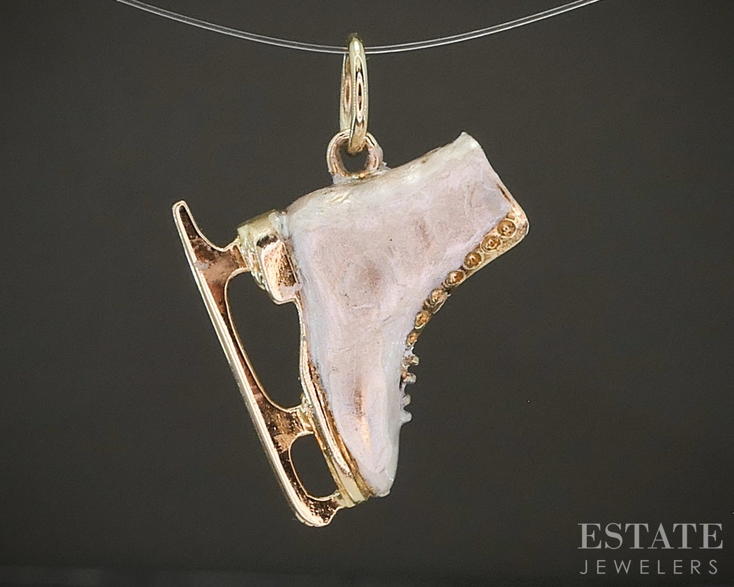Vintage 14k Yellow Gold Enameled Ice Skate Charm 1.5g p24807
