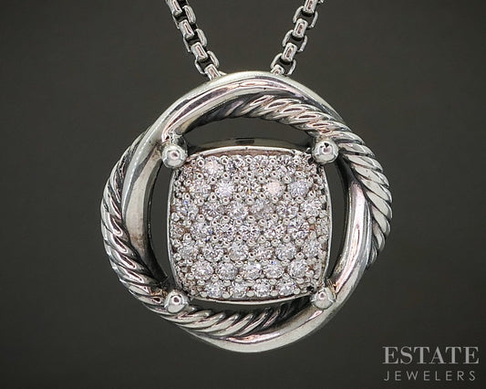 Sterling David Yurman Infinity Collection Diamond Necklace 13.4g 18"L p22679