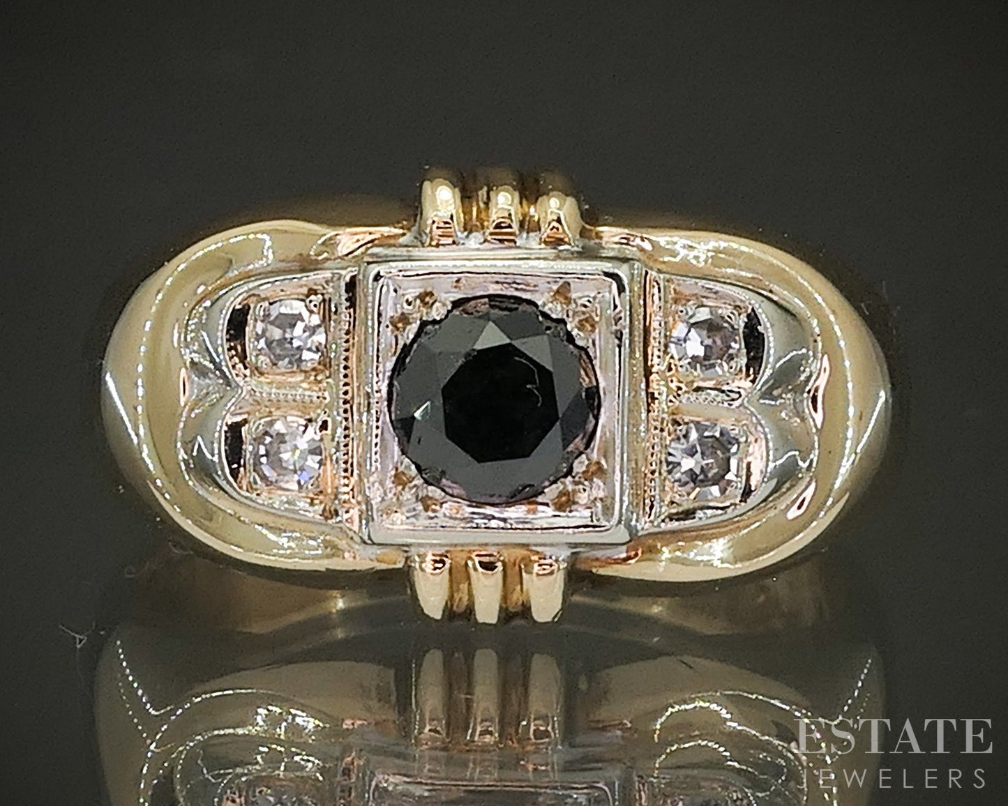 Vintage 14k Yellow Gold Natural Black & White Diamond Mens Band 7.4g p26345