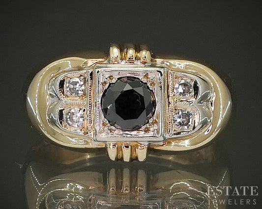Vintage 14k Yellow Gold Natural Black & White Diamond Mens Band 7.4g p26345