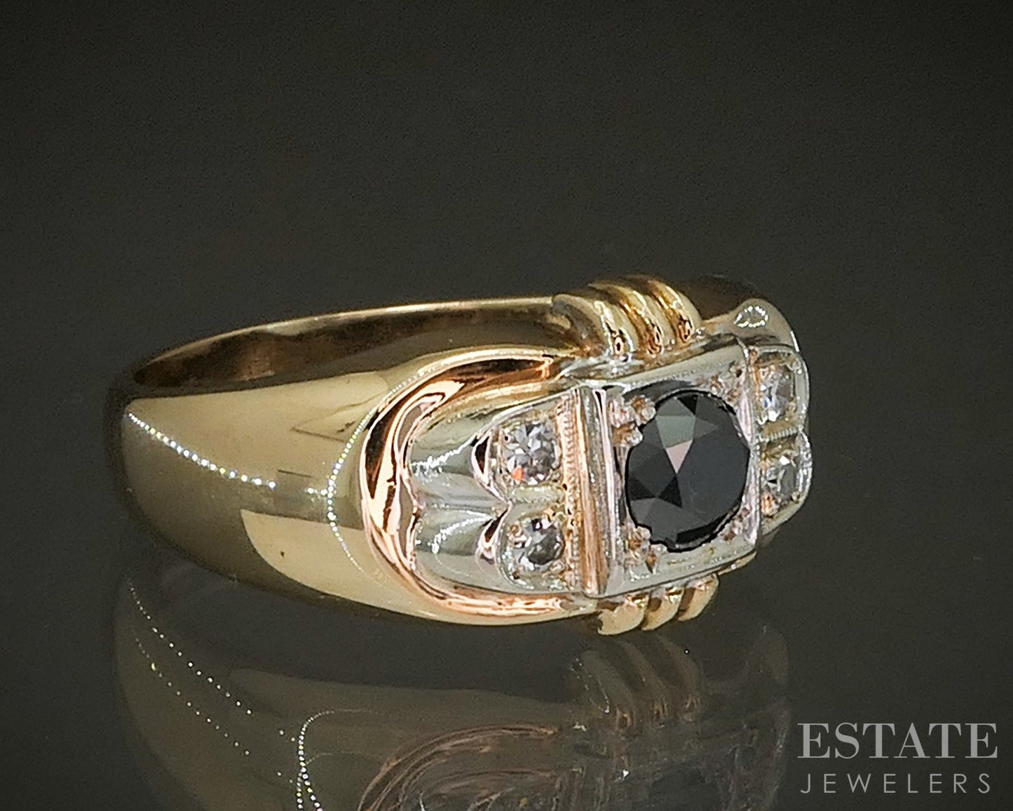 Vintage 14k Yellow Gold Natural Black & White Diamond Mens Band 7.4g p26345