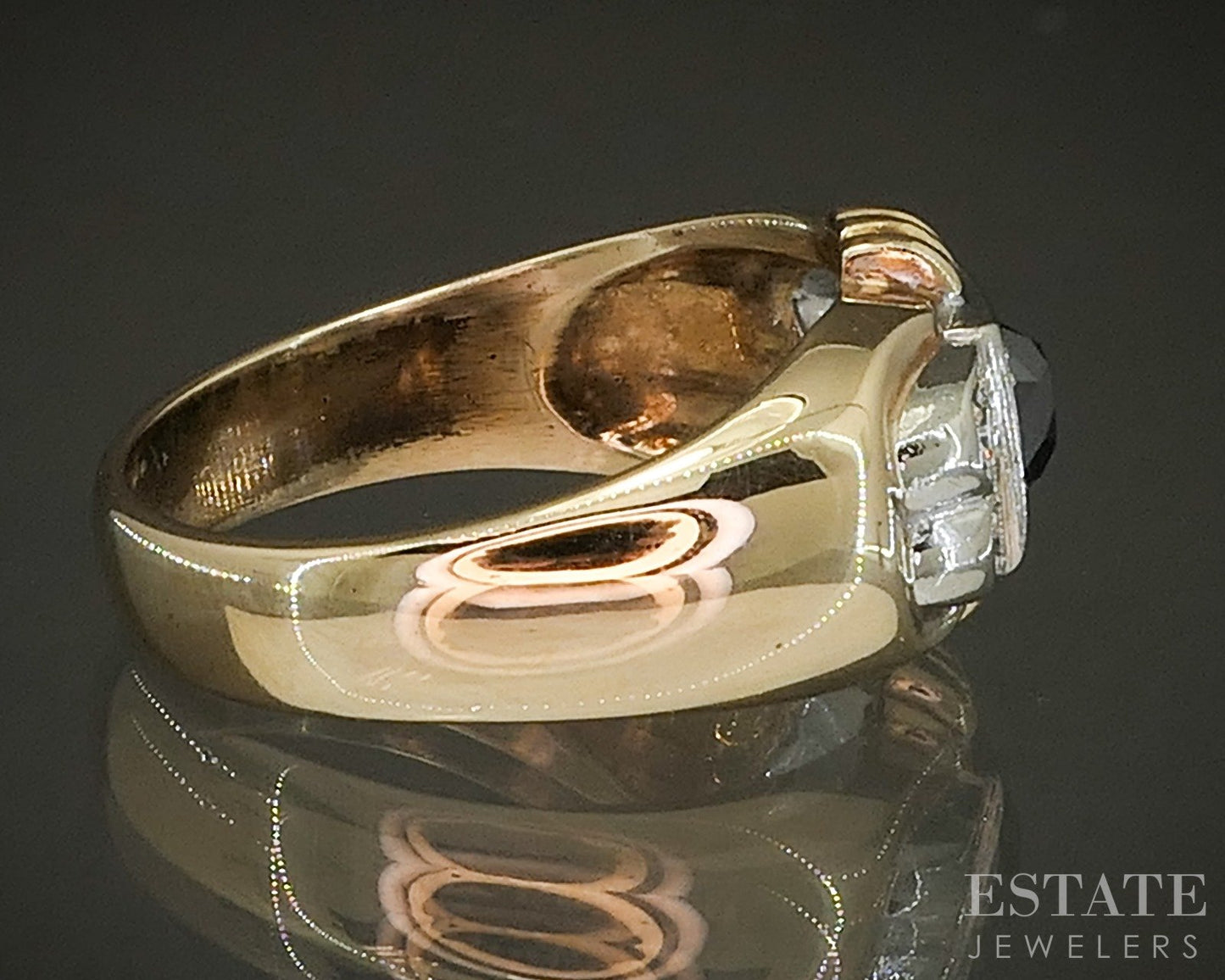 Vintage 14k Yellow Gold Natural Black & White Diamond Mens Band 7.4g p26345