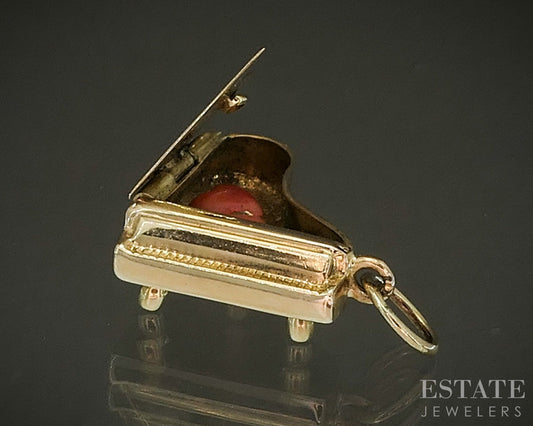 14k Yellow Gold Dimensional Grand Piano Heart Charm 2.0g p24804