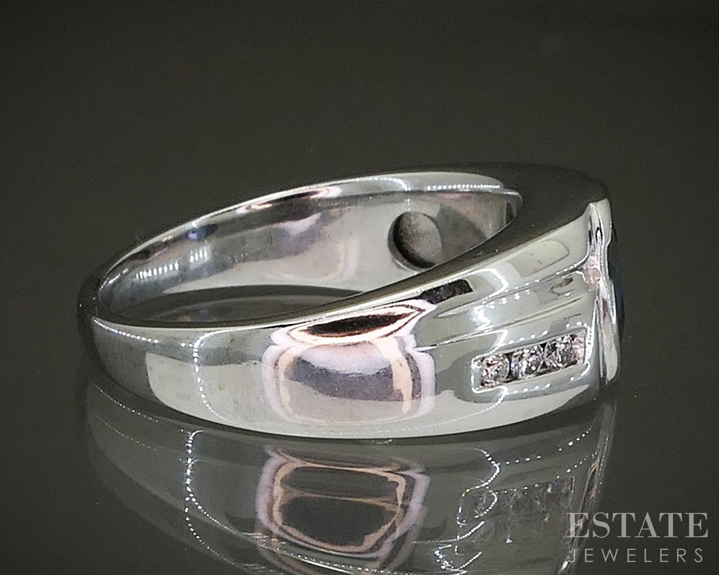 14k White Gold Oval Natural Blue Sapphire & Diamond Band Ring 7.2g p24902