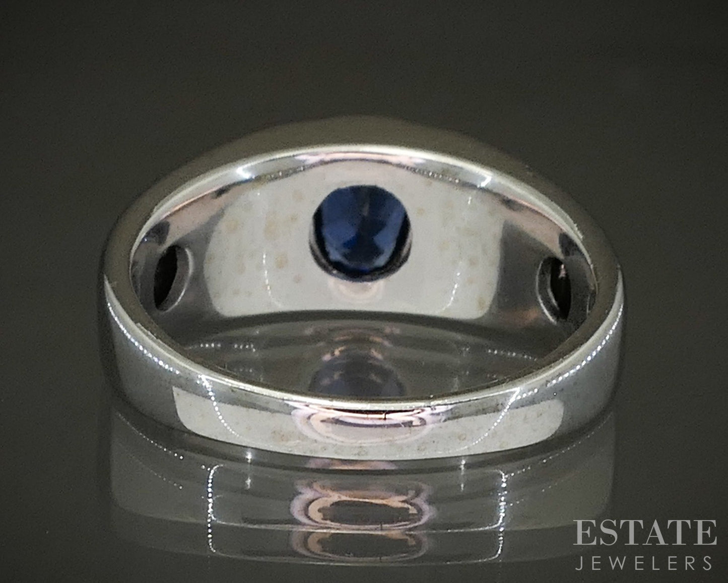 14k White Gold Oval Natural Blue Sapphire & Diamond Band Ring 7.2g p24902