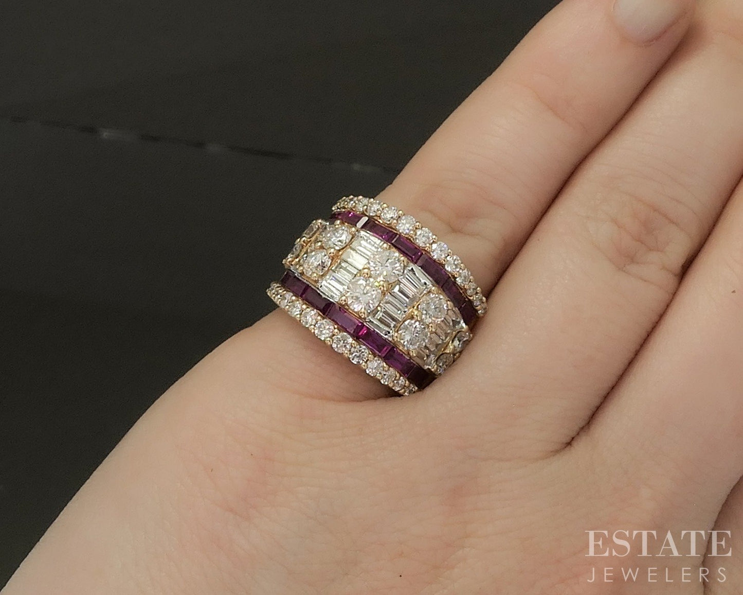 14k Yellow Gold Cirari Couture Ruby & Diamond Cocktail Band Ring 7.6g p24228