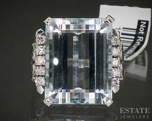 Platinum 16.92ct Natural Aquamarine & Diamond Filigree Ladies Ring 11.6g p24229