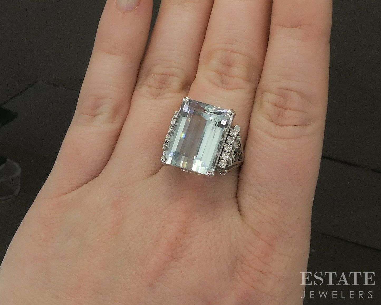 Platinum 16.92ct Natural Aquamarine & Diamond Filigree Ladies Ring 11.6g p24229