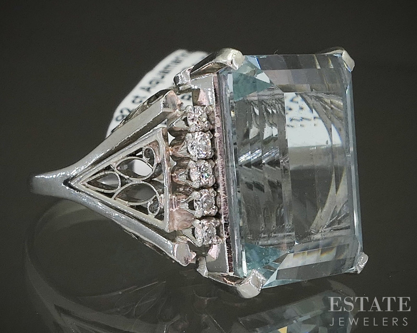 Platinum 16.92ct Natural Aquamarine & Diamond Filigree Ladies Ring 11.6g p24229