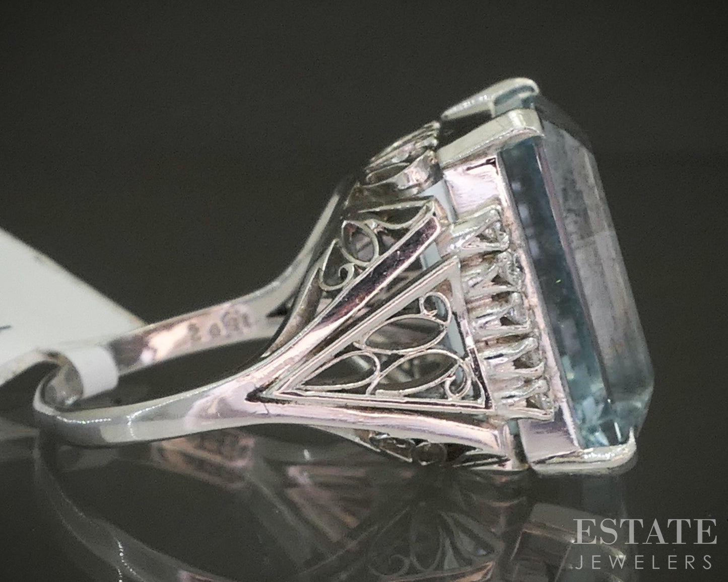 Platinum 16.92ct Natural Aquamarine & Diamond Filigree Ladies Ring 11.6g p24229