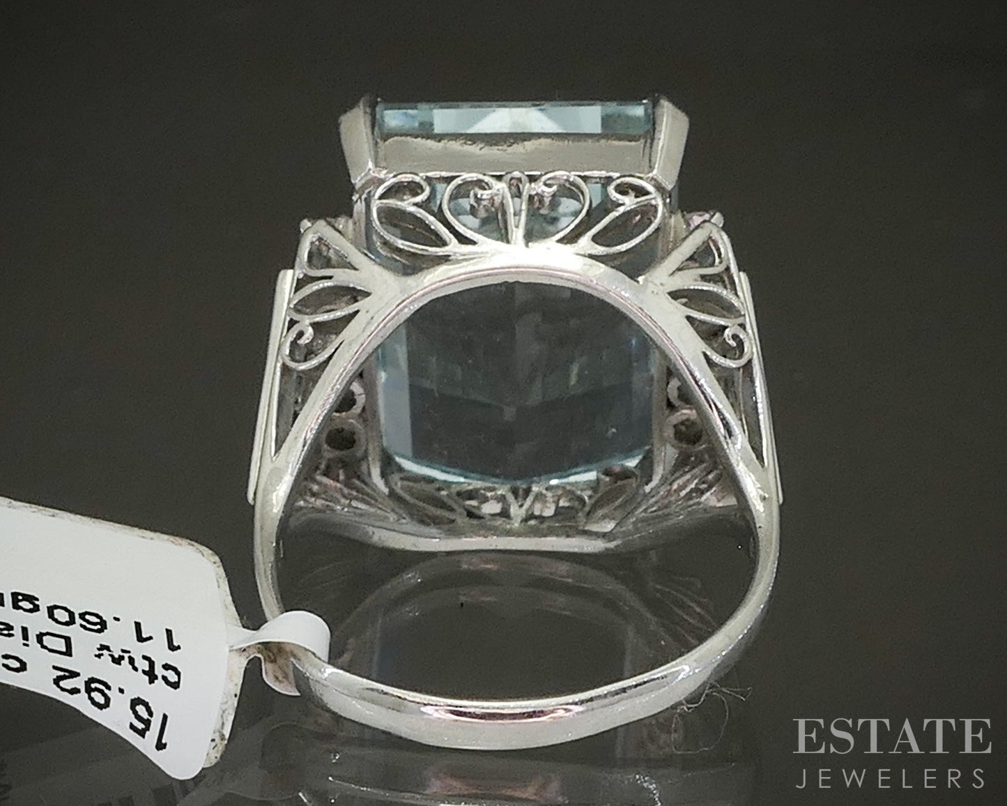 Platinum 16.92ct Natural Aquamarine & Diamond Filigree Ladies Ring 11.6g p24229