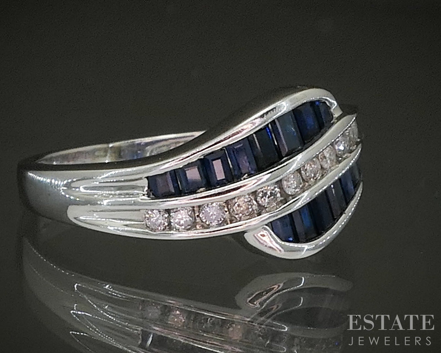 10k White Gold Natural Blue Sapphire & Diamond Ladies Band Ring 2.9g p24901