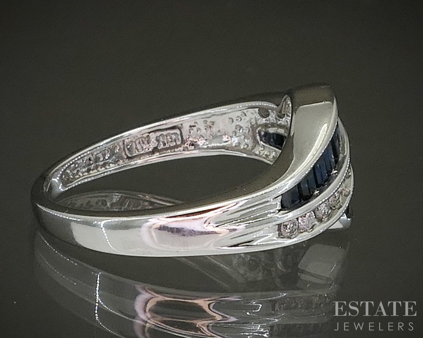 10k White Gold Natural Blue Sapphire & Diamond Ladies Band Ring 2.9g p24901