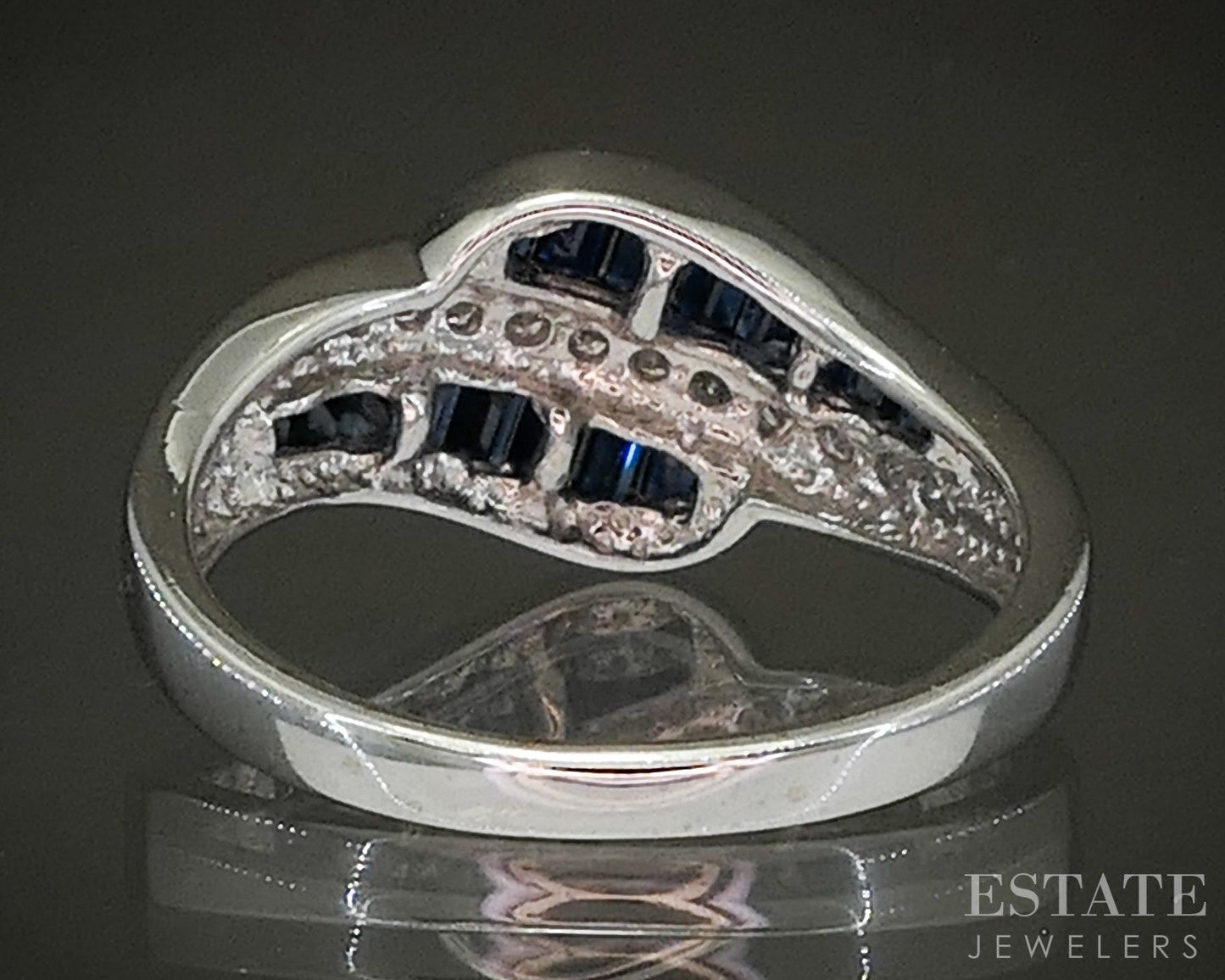 10k White Gold Natural Blue Sapphire & Diamond Ladies Band Ring 2.9g p24901