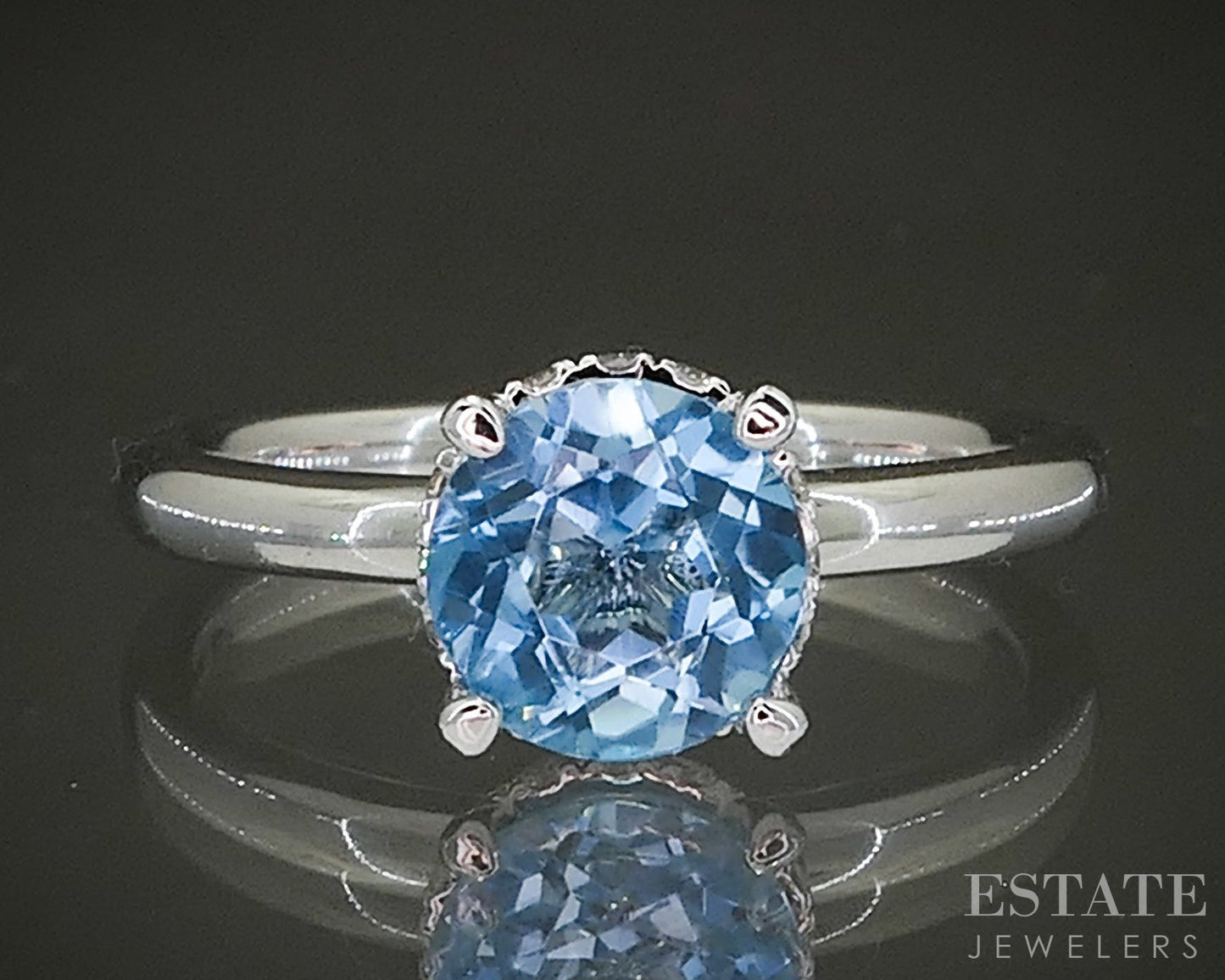 14k White Gold Natural Blue Topaz & Diamond Hidden Halo Ring 3.4g p26400