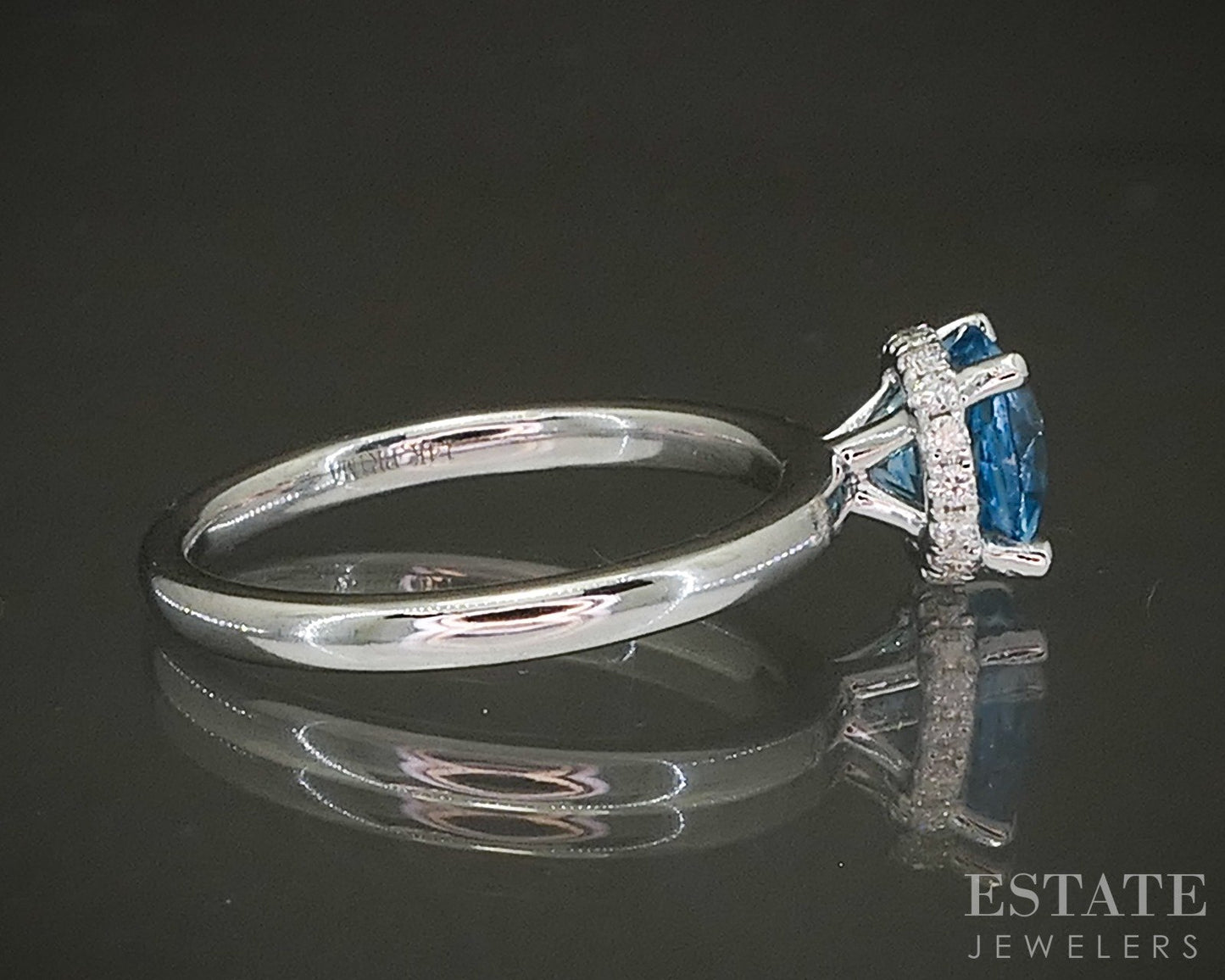 14k White Gold Natural Blue Topaz & Diamond Hidden Halo Ring 3.4g p26400