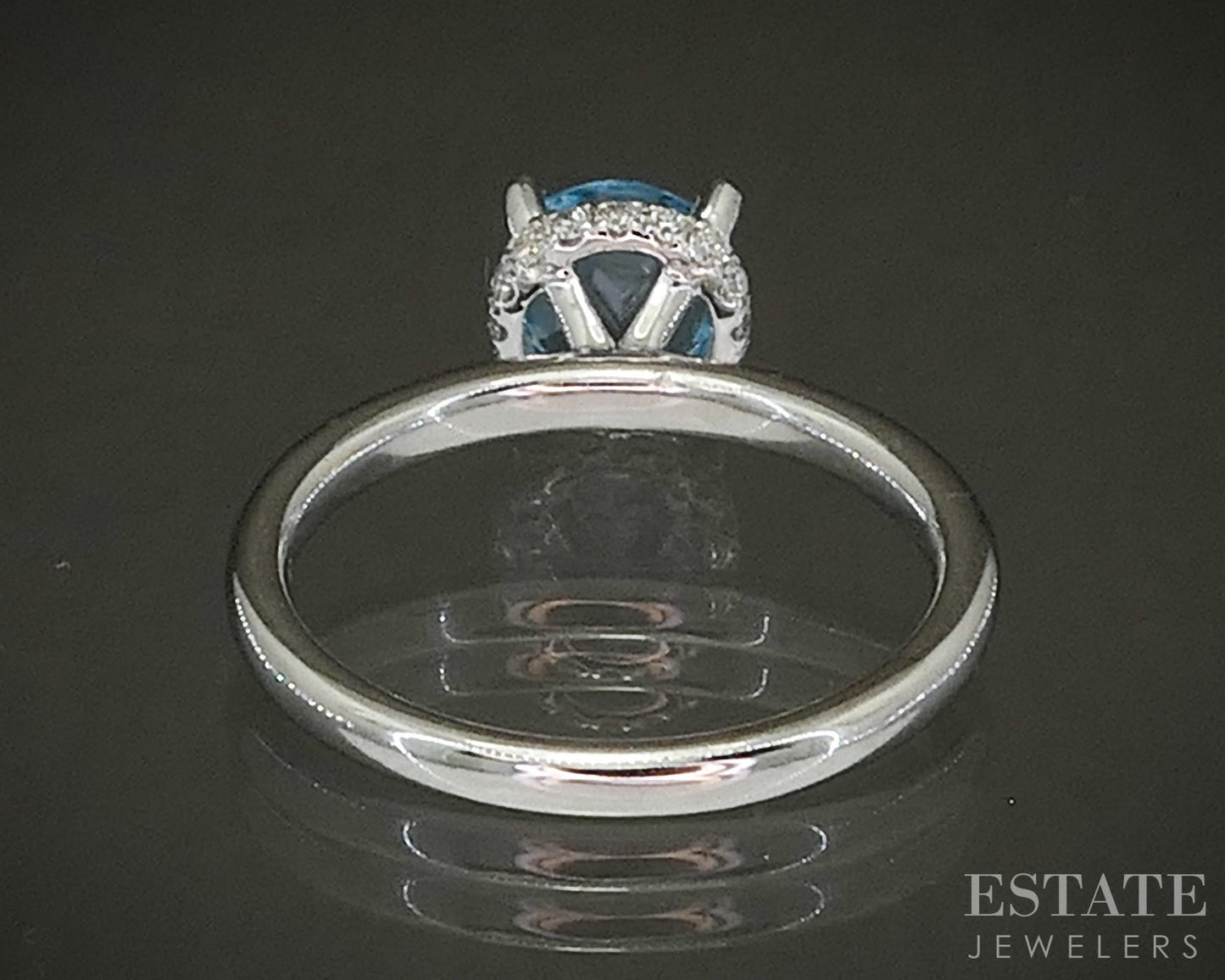 14k White Gold Natural Blue Topaz & Diamond Hidden Halo Ring 3.4g p26400