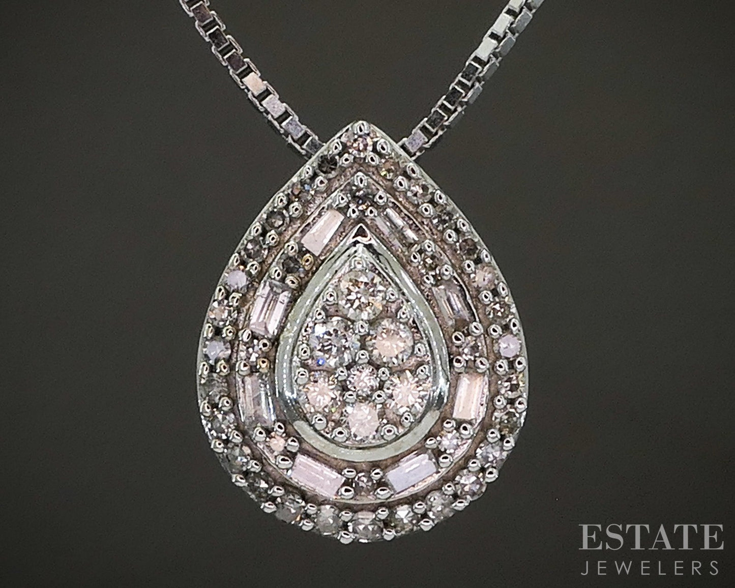 10k White Gold Natural .79ctw Diamond Teardrop Necklace 5g 20"L p23158