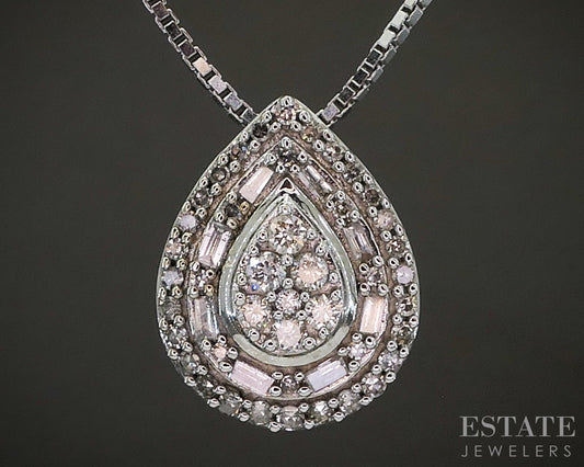 10k White Gold Natural .79ctw Diamond Teardrop Necklace 5g 20"L p23158